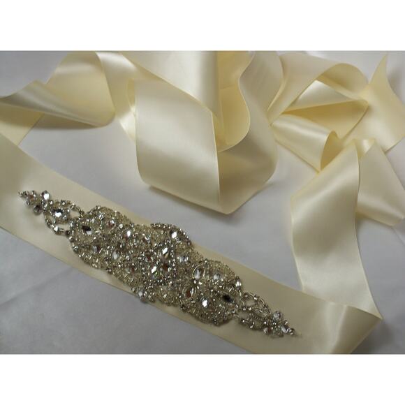 Ivory rhinestone bridal dress belt party prom formal eveningwear dress belt sash - Picture 1 of 6